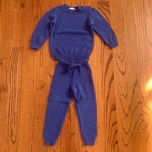 Minnow Unisex Cotton Knit Sweater Pant Matching Set | Bright Blue | Size 2T